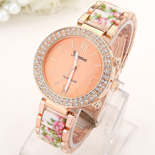 Crystal Flowers Womens Watch Rhinestone Geneva Style
