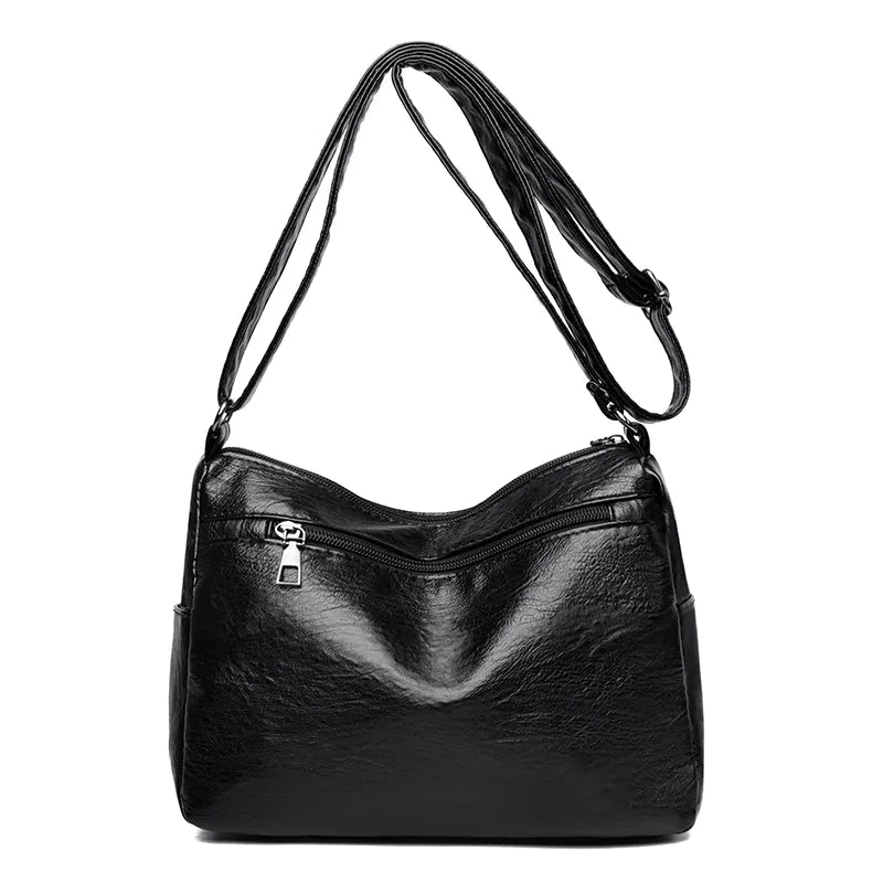 Leather Multi-Pocket Crossbody Bag