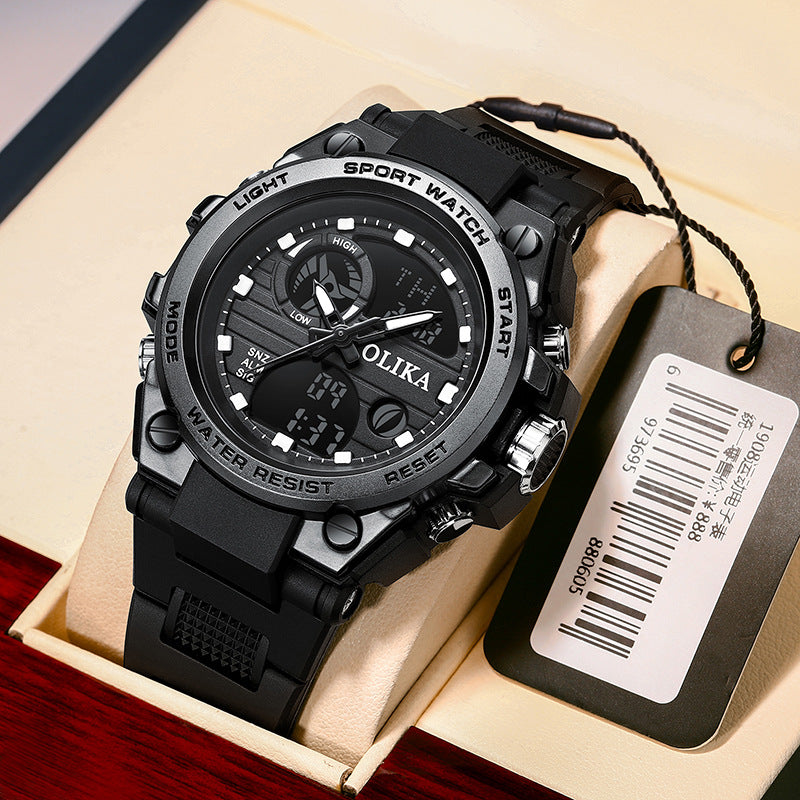 Men's dual display waterproof electronic watch