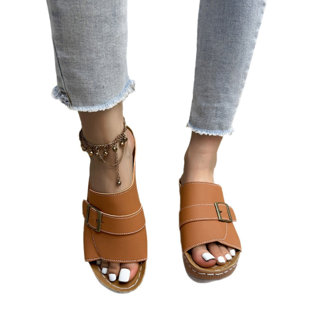 Ladies Buckle Wedge Heel Sandals