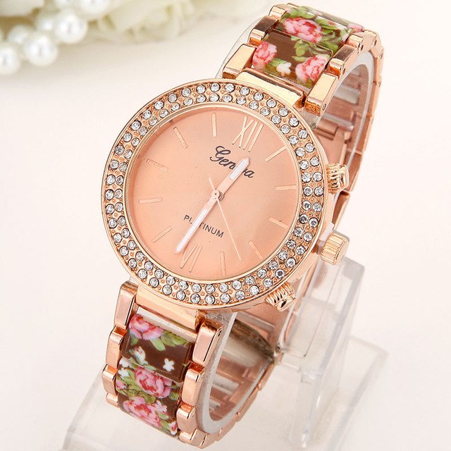 Crystal Flowers Womens Watch Rhinestone Geneva Style