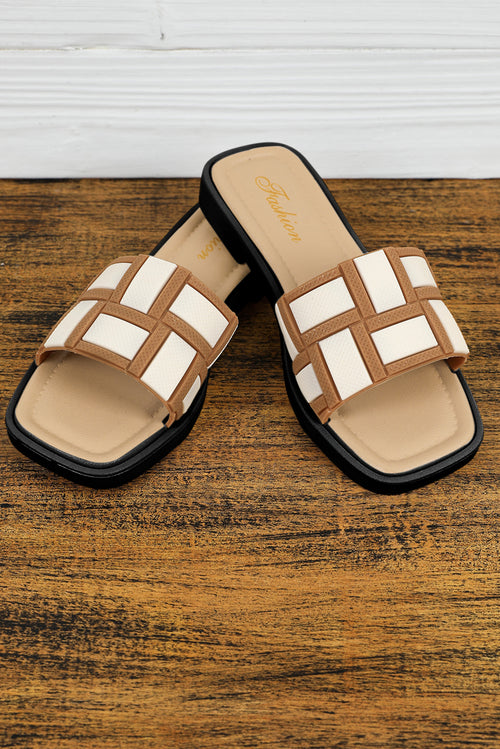 Beige Two Tone Contrast Square Toe Slippers