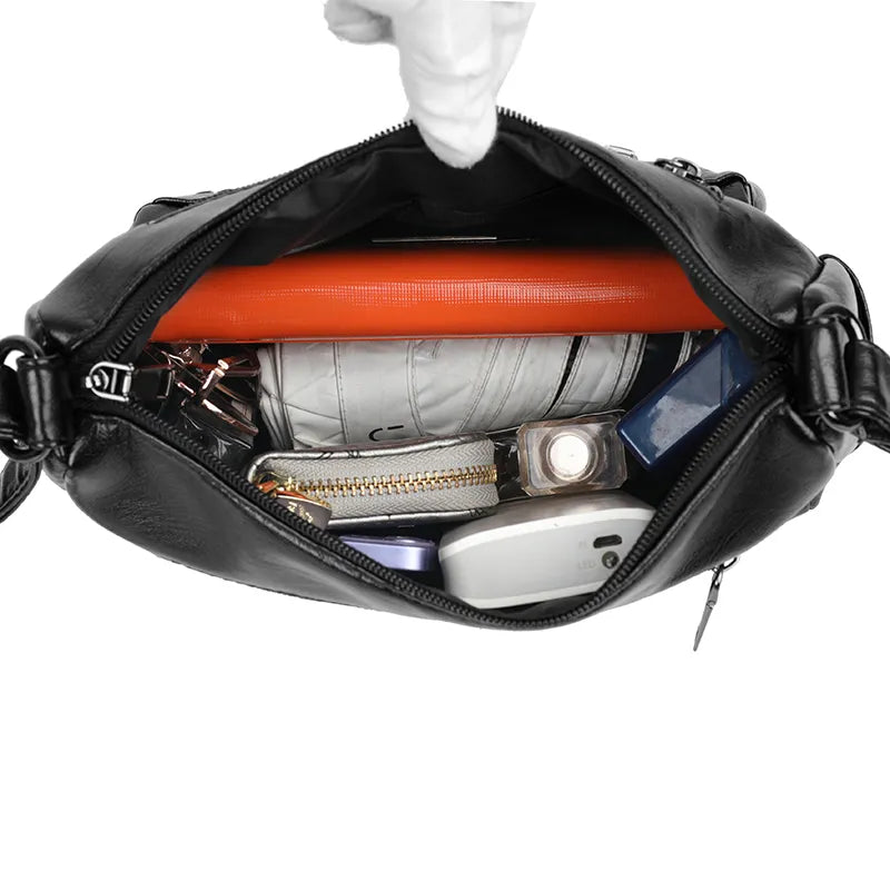 Leather Multi-Pocket Crossbody Bag