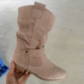 Low heeled suede pleated womens boot
