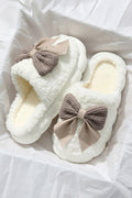White Contrast Bowknot Plush Winter Slippers