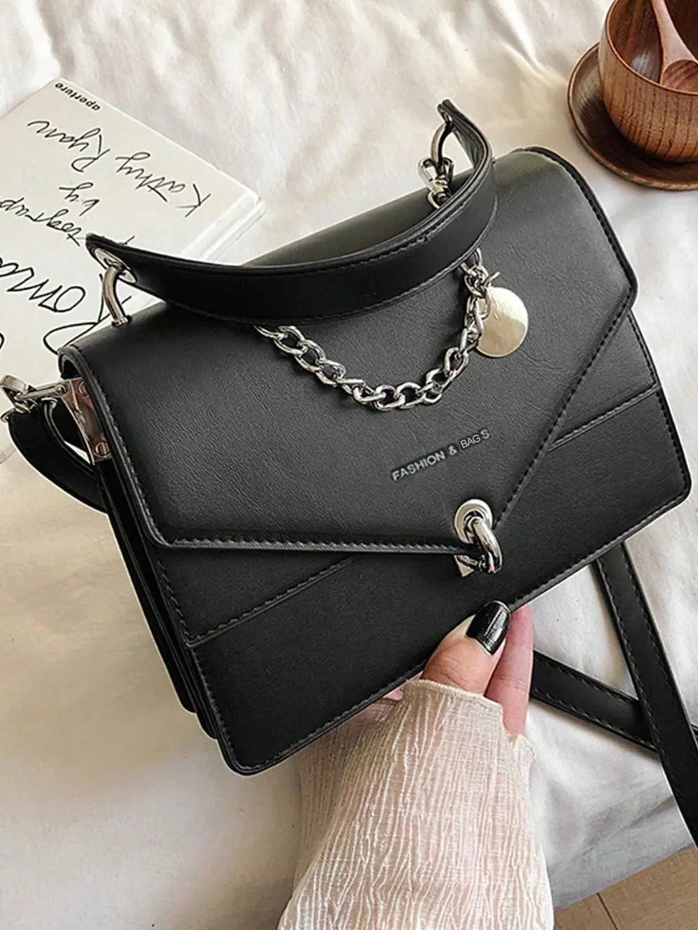 Chain Leather Detachable Shoulder Strap Handbag