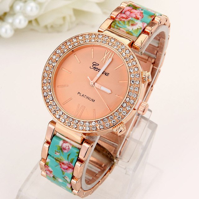 Crystal Flowers Womens Watch Rhinestone Geneva Style