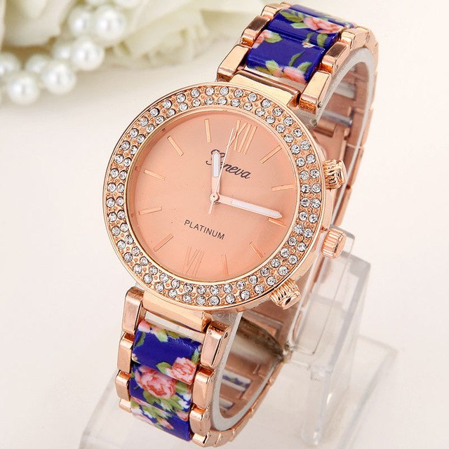 Crystal Flowers Womens Watch Rhinestone Geneva Style