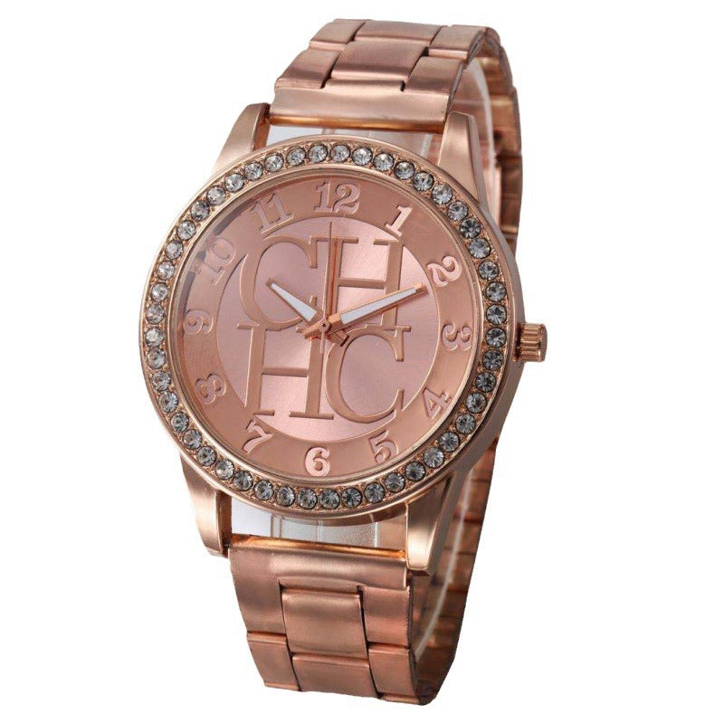 Alloy crystal-embedded Mens watch