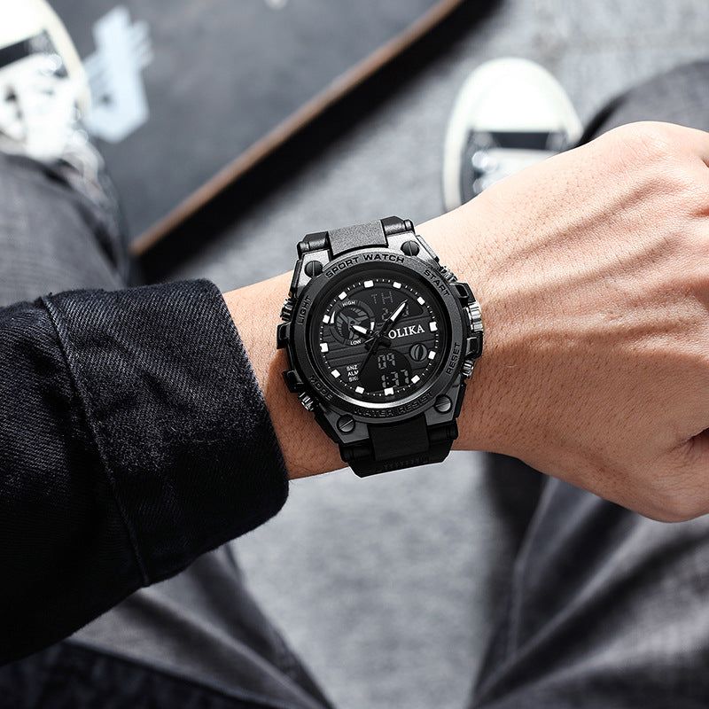 Men's dual display waterproof electronic watch