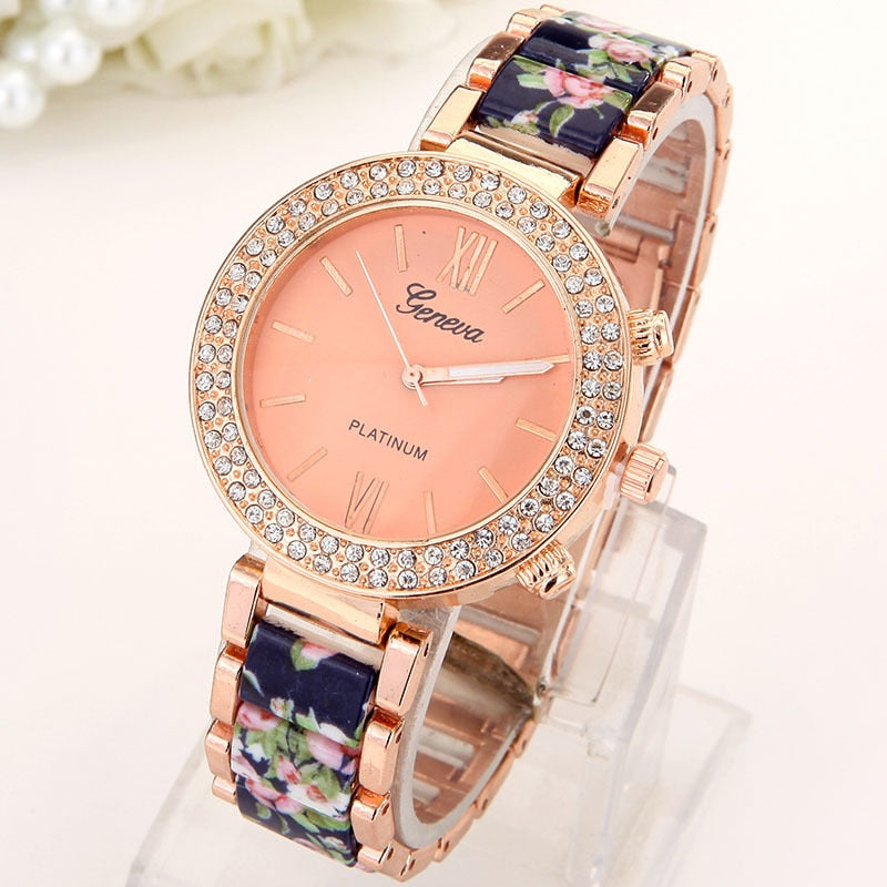 Crystal Flowers Womens Watch Rhinestone Geneva Style