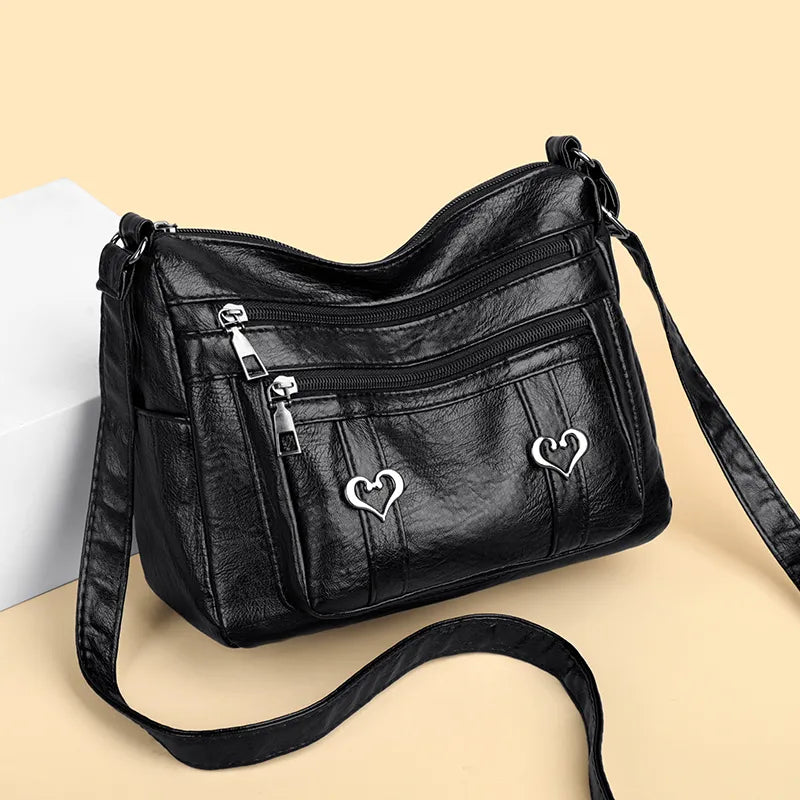 Leather Multi-Pocket Crossbody Bag
