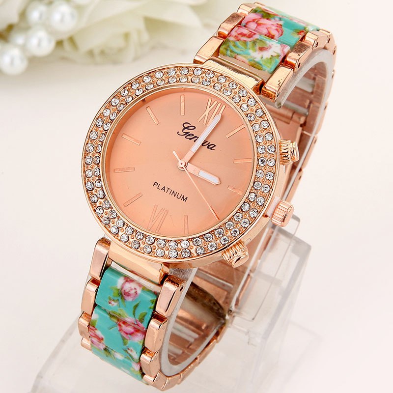Crystal Flowers Womens Watch Rhinestone Geneva Style