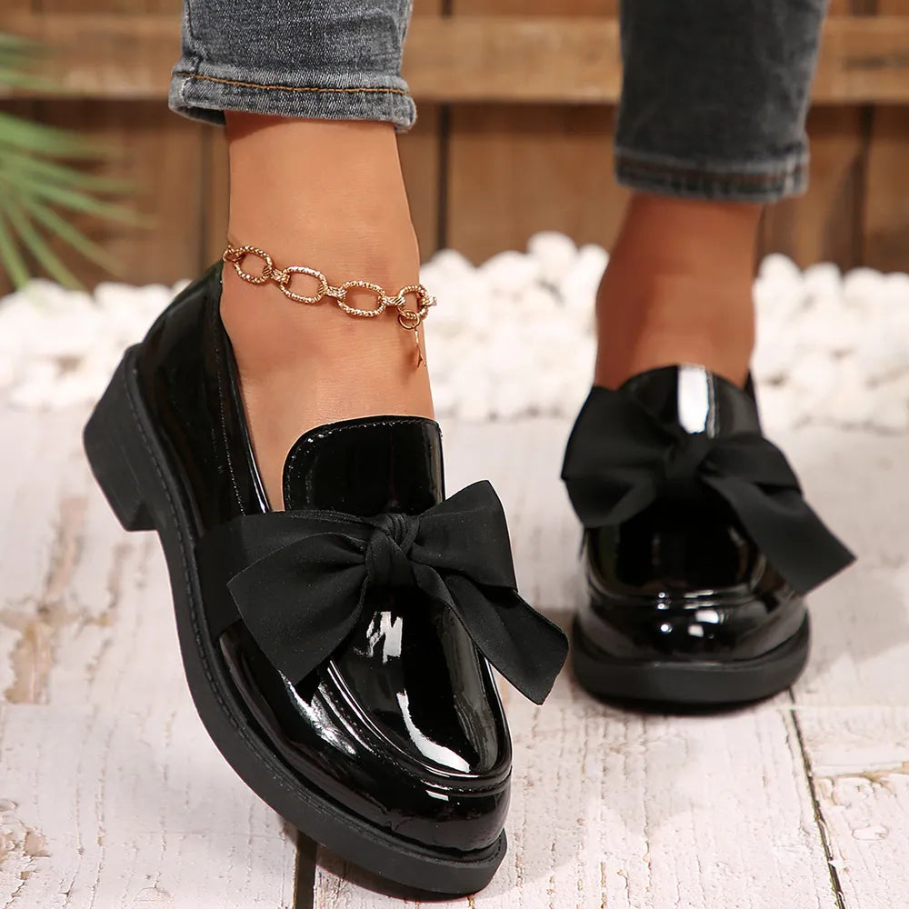 Womens Bow Decor Slip On Loafers