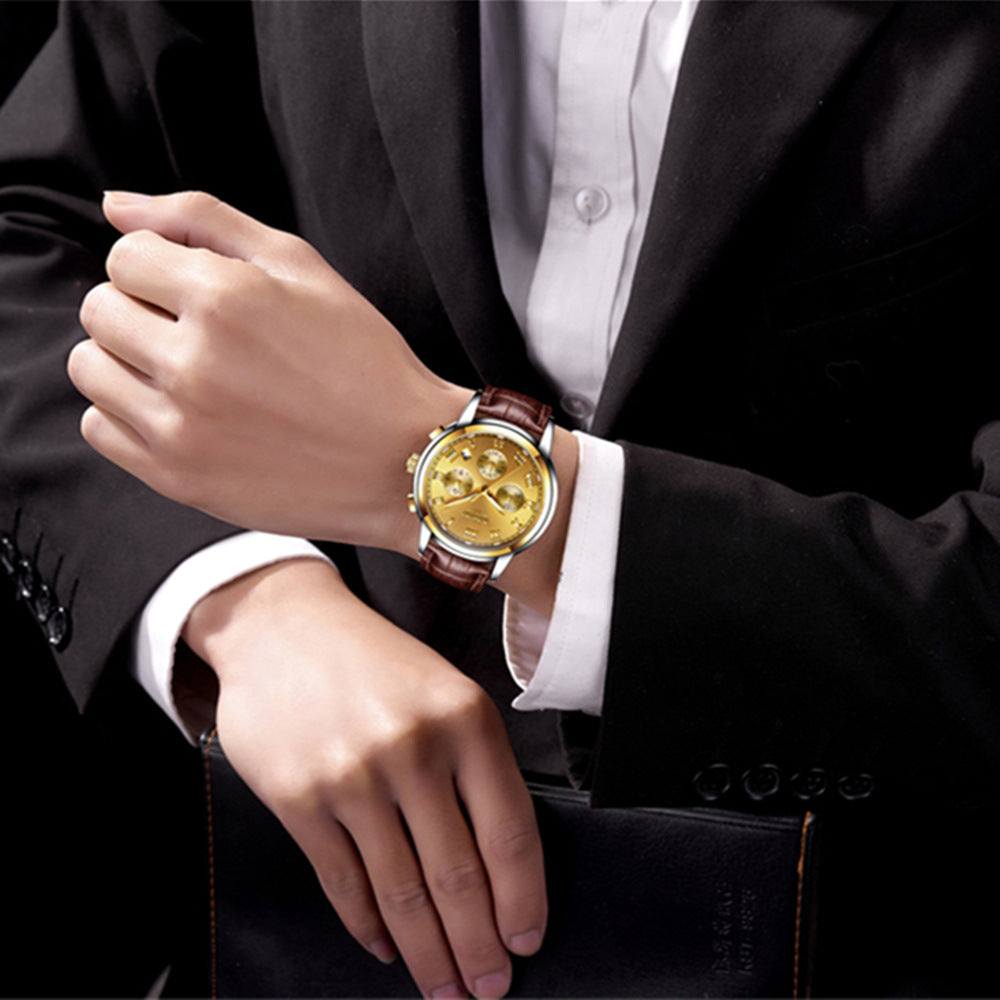 Lige Business Waterproof Leather Belt Watch
