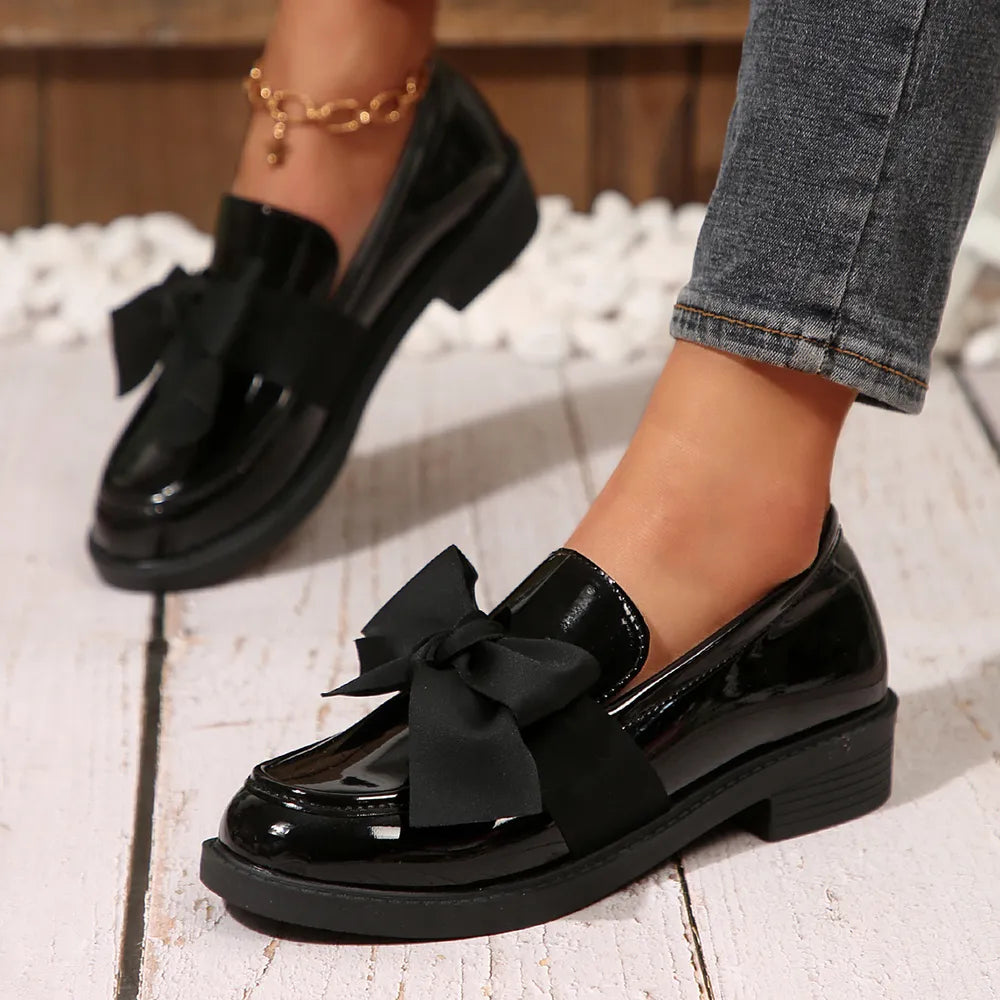 Womens Bow Decor Slip On Loafers