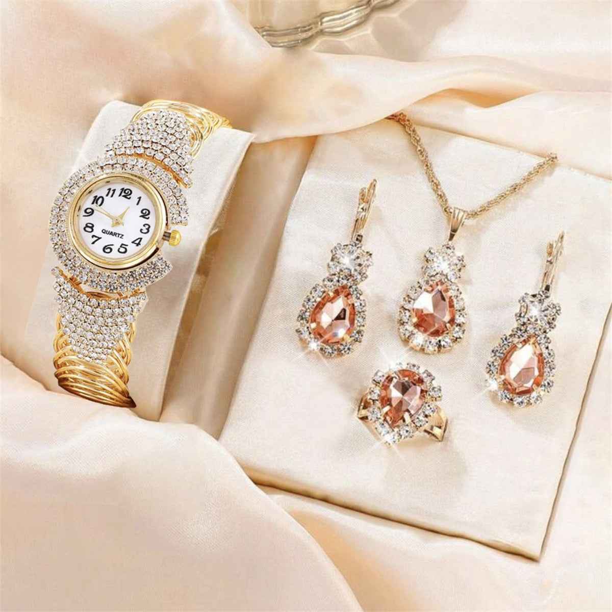 Diamond quartz watch & earing + necklace set