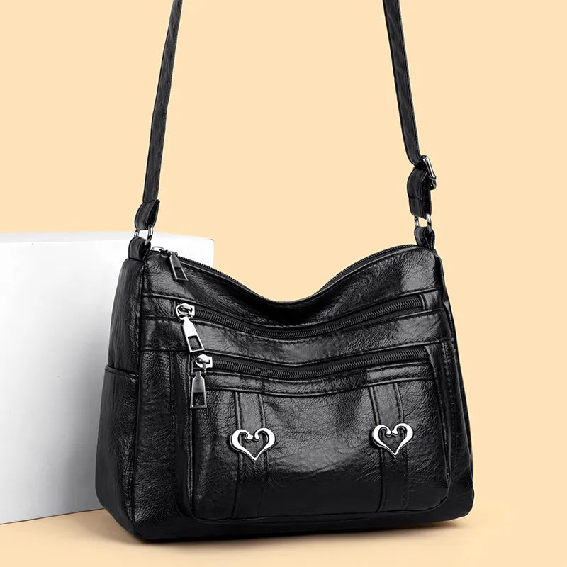 Leather Multi-Pocket Crossbody Bag