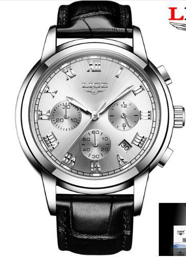 Lige Business Waterproof Leather Belt Watch
