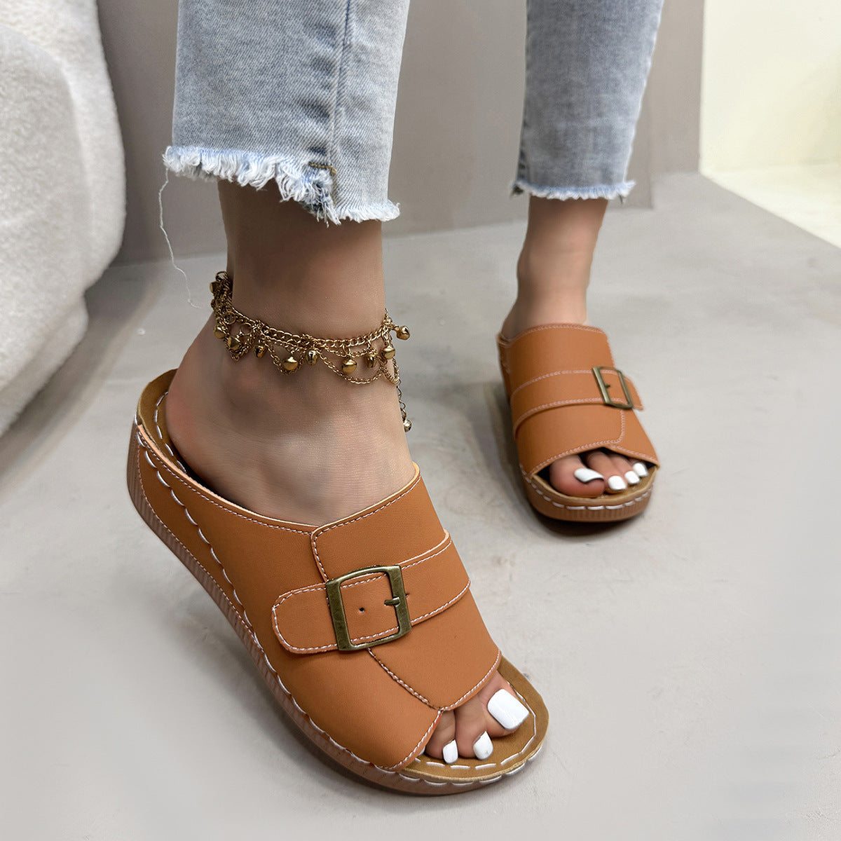 Ladies Buckle Wedge Heel Sandals