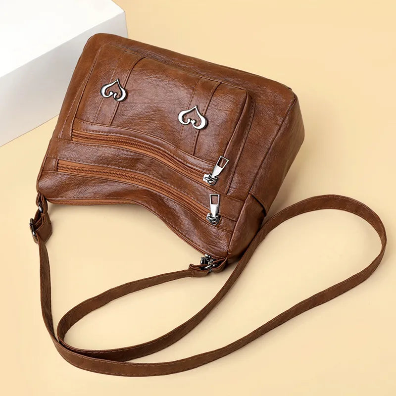 Leather Multi-Pocket Crossbody Bag