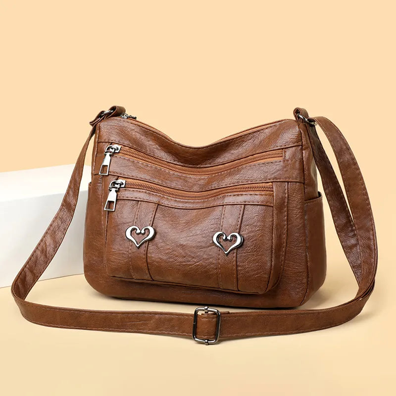 Leather Multi-Pocket Crossbody Bag