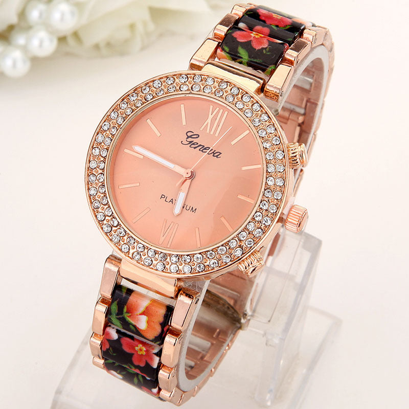 Crystal Flowers Womens Watch Rhinestone Geneva Style
