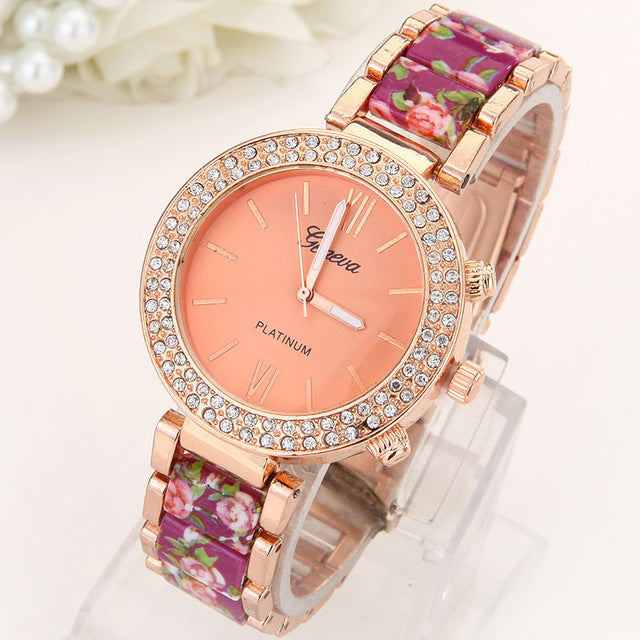 Crystal Flowers Womens Watch Rhinestone Geneva Style