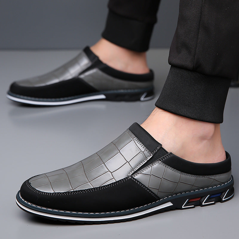 Men's leather half-slipper