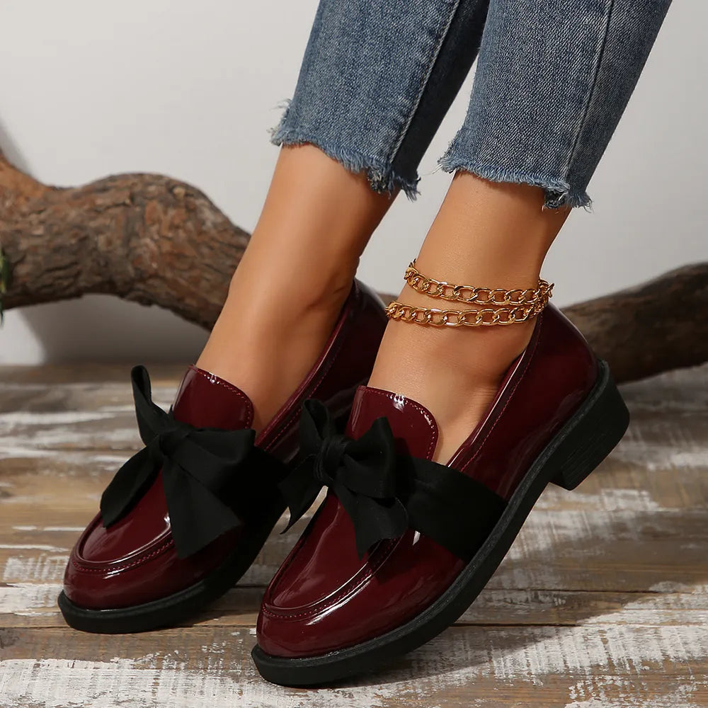 Womens Bow Decor Slip On Loafers