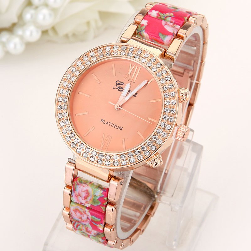 Crystal Flowers Womens Watch Rhinestone Geneva Style