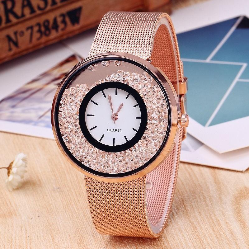 Womens Rose Gold Rhinestone watch