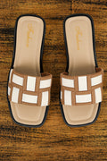 Beige Two Tone Contrast Square Toe Slippers