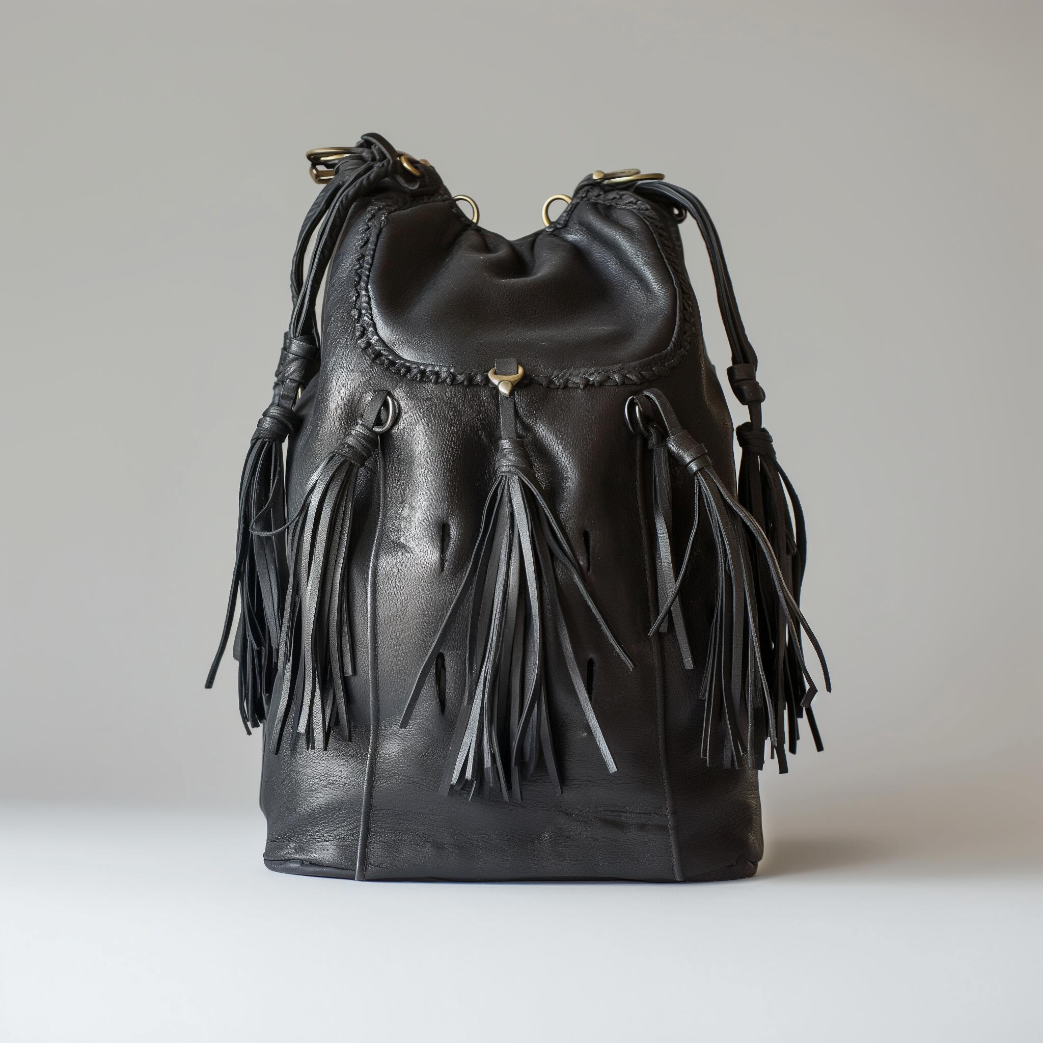 Punk leather tassle bag