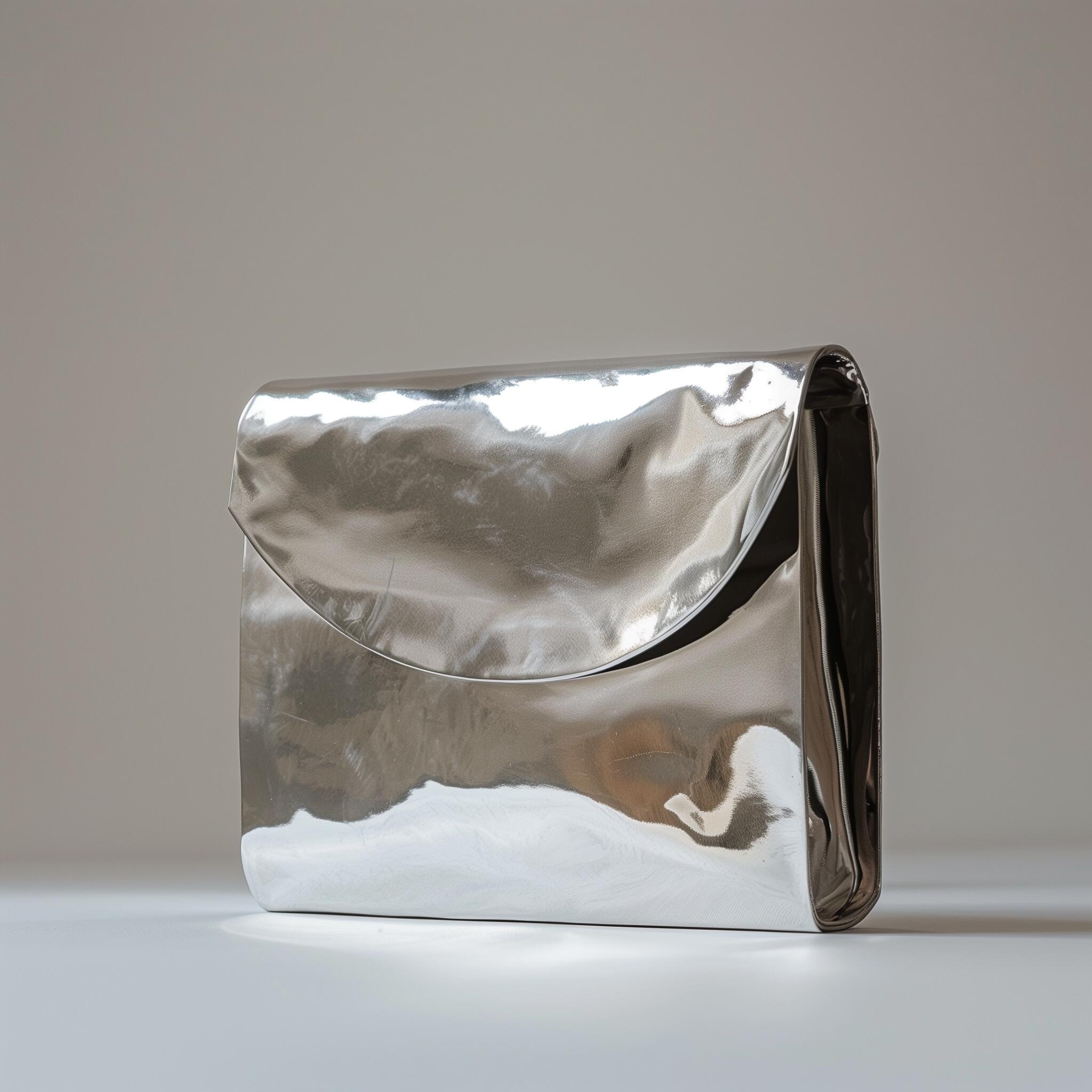 Metallic silver clutch